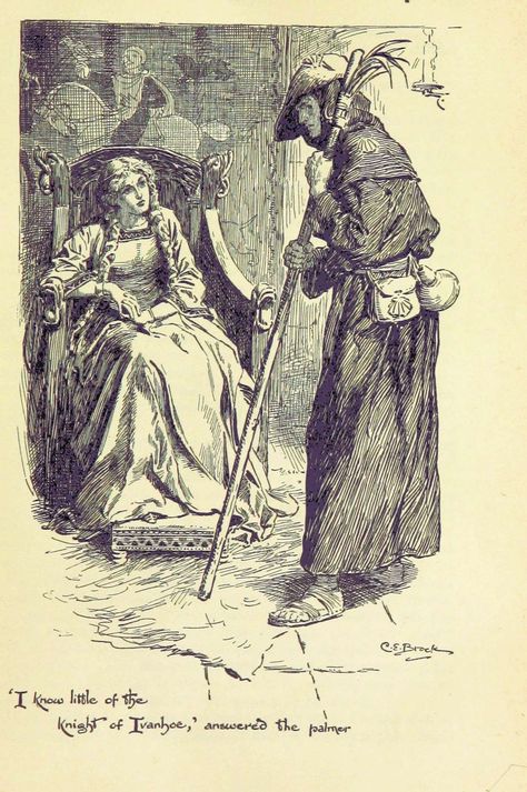 Illustration by Charles Edmund Brock (1870-1938) for Ivanhoe by Sir Walter Scott (London: Service & Paton, 1897) Sir Walter Scott, Arthurian Legend, Walter Scott, Medieval Times, Ink Illustrations, Period Dramas, Middle Ages, Vintage World Maps, Sketch Book