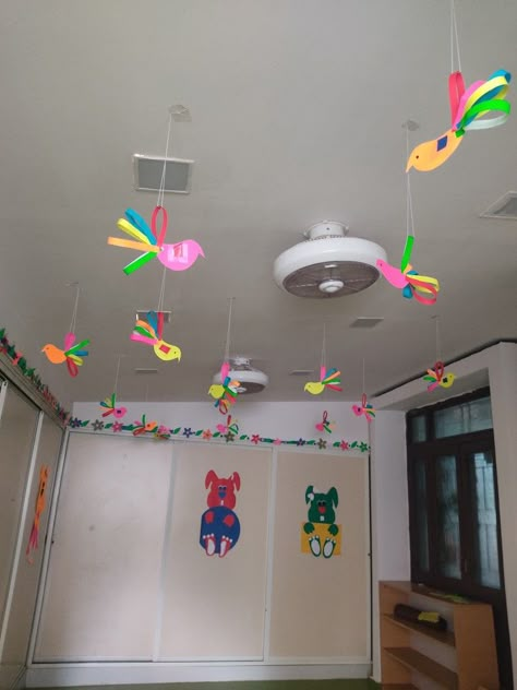 Hanging Classroom Art, Art To Hang From Ceiling Classroom, Preschool Decoration Ideas Hanging, Class Hangings For Preschool, Classroom Ceiling Decorations Preschool, Hanging For Preschool Decoration, Classroom Mobiles, Playgroup Class Decoration, Classroom Hangings