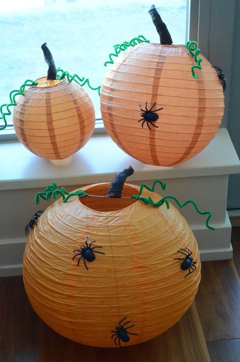 Turn those paper lanterns into pumpkins! Get every size: http://www.partylights.com/Lanterns/Mango Easy Outdoor Halloween Decorations, Pumpkin Lanterns, Outside Halloween Decorations, Lantern Pumpkins, Halloween Lights Decorations, Paper Lantern Decor, Nifty Crafts, Homemade Halloween Decorations, Autumn Party