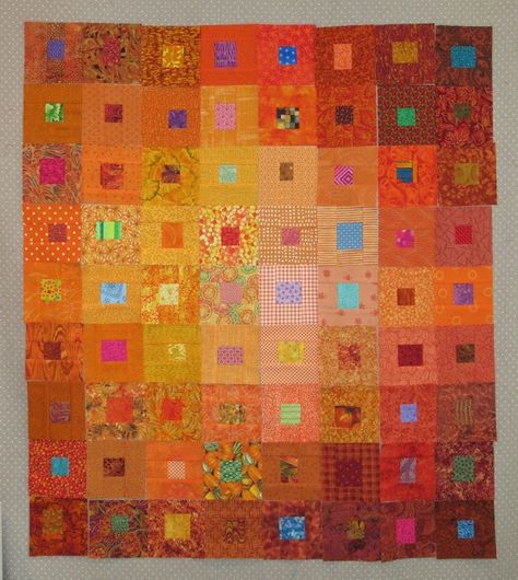 Julie's Quilts and Costumes: An Abundance of Scrappy Orange Blocks Orange Quilts Ideas, Fabric Shelves, Quilts Easy, Orange Quilt, Green Quilt, Orange And Green, Orange Fabric, The 5th Of November, Easy Quilts