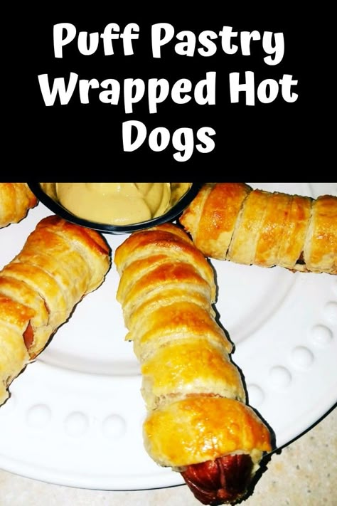 Puff Pastry Hot Dog Recipes, Hot Dogs Wrapped In Puff Pastry, Hot Dogs In Puff Pastry, Puff Pastry Wrapped Hot Dogs, Puff Pastry Hot Dog, Wrapped Hot Dogs, Hot Dog Recipes, Dinner Party Recipes, Puff Pastry Recipes