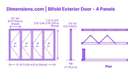 A bifold exterior door with 4 panels is a door system consisting of four door panels hinged together, which can be folded to one side when opened. Typically made of materials such as wood, fiberglass, or metal, these panels fit into a single door frame and are divided into smaller sections to allow for neat folding. Downloads online #foldingdoors #bifolddoors #doors #construction #buildings Bifold Exterior Doors, Wood Folding Doors, Concertina Doors, Stacking Doors, Drawing Room Design, Sliding Folding Doors, Folding Glass Doors, Door Plan, Elevation Plan