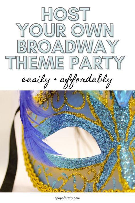 Host a Broadway theme party based on your favourite musicals for a birthday or celebration like New Year's Eve - easily and affordably with these great party theme ideas like fun games and activities, diy party decor, food and drink ideas and more! Broadway Bachelorette Party, Broadway Musicals Party, Anything Goes Musical, Broadway Sweet 16, Hollywood Decorations, Broadway Musicals Posters, Musical Birthday Party, Broadway Theme, Theatre Party