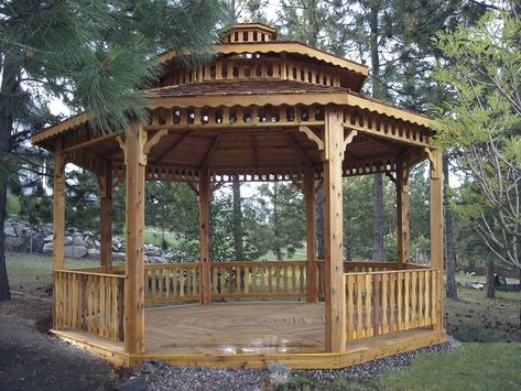 Octagon Gazebo, Pagoda Roof, Small Garden Pergola, Pergola Plans Roofs, Garden Bridges, Gazebo On Deck, Gazebo Plans, Pergola Curtains, Pergola Swing