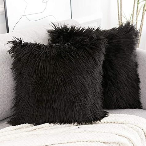 Fluffy Throw Pillows, Black Decorative Pillows, Velvet Decor, Art Deco Interior Design, Decorative Lumbar Pillows, Fur Pillow, Black Pillows, Faux Fur Throw Pillow, Fur Throw Pillows