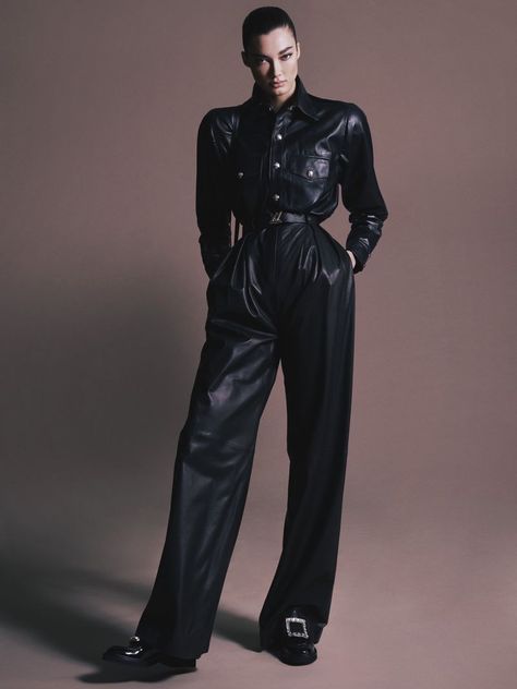 Stefania Ivanescu Harper’s Bazaar Serbia Sleek Looks Fashion Editorial | Page 2 Leather Editorial, Andro Fashion, Leather Couture, Military Inspired Fashion, Leather Outfits, Dark Style, Leder Outfits, Leather Outerwear, Creation Couture