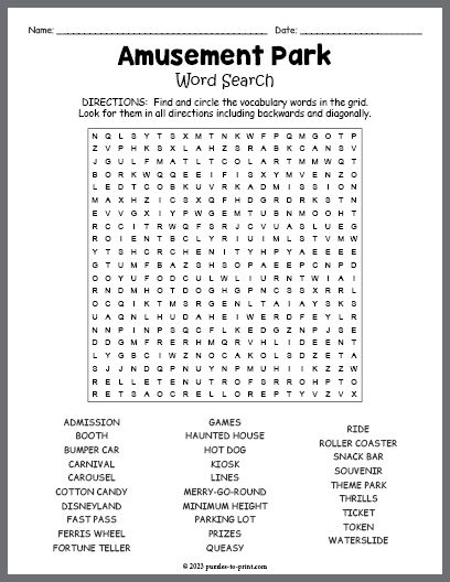 Free Printable Amusement Park Word Search Amusement Park Activities, Oshc Activities, Door Hanger Template, Number Puzzles, Amusement Park Rides, Fun Activities To Do, Word Puzzles, Activities To Do, Teacher Classroom