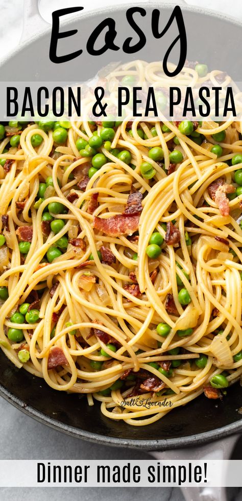 Peameal Bacon Recipes Dinners, Creamy Pea And Bacon Pasta, Pea Bacon Pasta, Peas Bacon Pasta, Pasta Salad With Peas And Bacon, Bacon And Pea Pasta, Pea Pasta Recipe, Pasta With Peas And Bacon, Bacon Mushroom Pasta