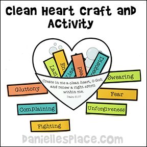 Clean Heart Craft and Activity for Children for Beatitude Lesson from www.daniellesplace.com Clean Heart Craft, King Saul, Sunday School Games, Bible Worksheets, Bible Object Lessons, Heart Craft, Sunday School Kids, Clean Heart, Vbs 2024