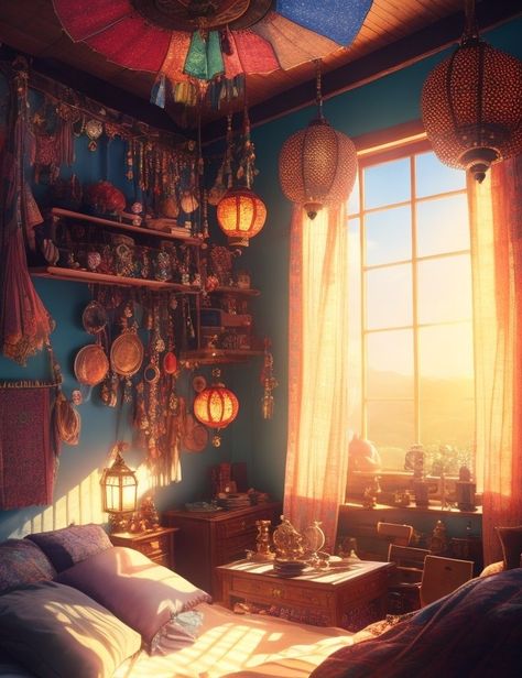 Wizard Living Room, Howls Moving Castle Aesthetic Room, Cluttercore Living Room, Aesthetic Clutter, Howls Bedroom, Cluttercore Aesthetic, Lantern Bedroom, Witches Room, Howl's Moving Castle Aesthetic