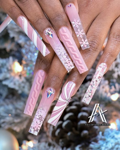 Nails by Andy on Instagram: “Keep calm and dream of a Pink Christmas 💖❄️🎄⠀⠀⠀⠀⠀⠀⠀⠀⠀ ✨✨✨✨✨✨✨✨✨✨✨✨⠀⠀⠀⠀⠀⠀⠀⠀⠀ #nailsmagazine #nailsofthedays #nailprodigy #nailsontleek…” Pink Nails Winter, Christmas Nails Pink Gingerbread, Christmas Nails Xxl, Christmas Long Nails, Holiday Nails Acrylic, Xmas Nails Acrylic, Winter Wonderland Nails Acrylic Pink, Pink Christmas Nails Acrylic Long, Pink Christmas Nails