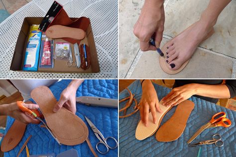 How to make leather gladiator sandals from scratch, I'd use better material for the price and for extra durability. Diy Leather Sandals, Upcycle Shoes, How To Make Leather, Making Shoes, Diy Sandals, Lace Up Gladiator Sandals, Leather Gladiator Sandals, Chic Sandals, Studded Sandals