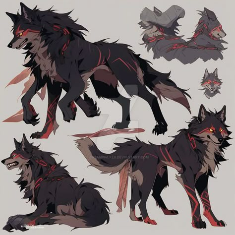 Fantasy Coyote Art, Wolf Oc Art Character Design, Werewolf Art Cute, Fantasy Pet Art, Demon Wolf Drawing, Big Wolf Art, Wolf Design Art, Wolf Oc Character Design, Wolf Oc Human