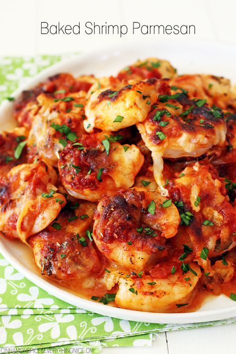 https://flic.kr/p/rM8GqF | Baked Shrimp Parmesan | Get the Recipe Here! Frying Nemo, Shrimp Parmesan Recipe, Easy Baked Shrimp, Shrimp Parmesan, Pasta Seafood, 7 Fishes, Parmesan Recipes, Spicy Tomato Sauce, Healthy Shrimp