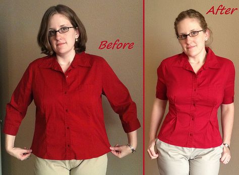 Pleated Top Before & After by nosmallfeet, via Flickr Sewing Tops, Sewing Alterations, Tailored Clothes, Repair Clothes, Shirt Refashion, Pleated Top, Altering Clothes, Recycled Fashion, Upcycled Fashion