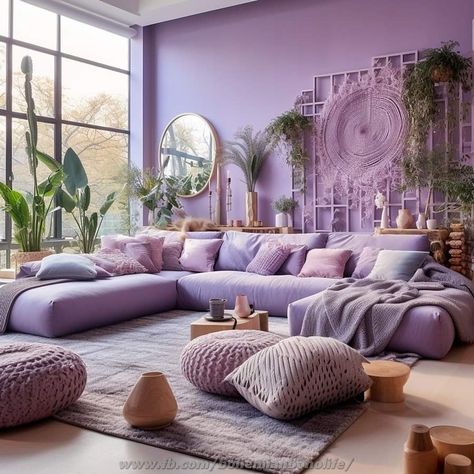 Living Room Ideas Purple, Living Room Lavender, Purple Bohemian Bedroom, Japanese Minimalist Living Room, Themed Living Room Ideas, Room Ideas Purple, Themed Living Room, Pretty Living Room, Boho Style Interior