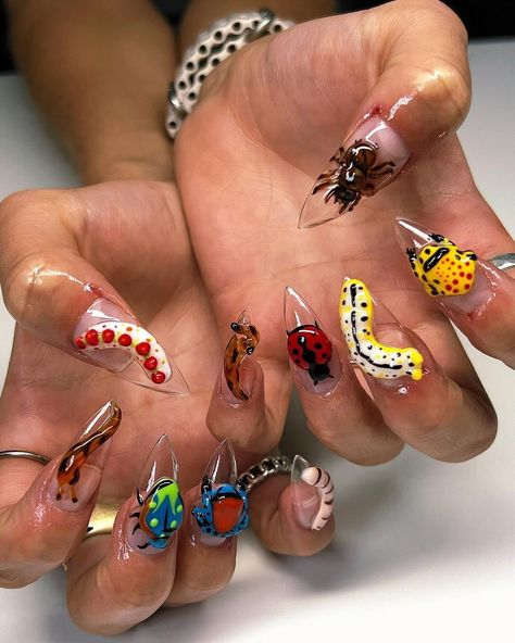 az nail tech ✩ tempe/phx | coachellaaaaa nails 🪄 @mo.orahood inspo: @cristinalvnails & others from pinterest! no @ :( • • • • • • #3dnails #3dnailart #jellynails… | Instagram 3d Nail Gel Art Designs, Sculpted Nails Design, Ugliest Nails, Gel Sculpted Nails, Weird Nails, Crazy Acrylic Nails, Nail Inspo Gel, Nail Deaigns, Bug Nails