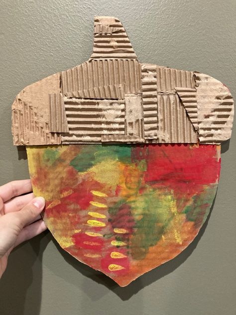 #kidactivities #kidart #kidcrafts #cardboardcrafts #fallartprojectsforkids #autumncraftsforkids #acorn #fall Paper Acorn, Acorn Suncatcher Craft, Torn Paper Acorn Craft, Acorn Painting Preschool, Reggio Fall Art Activities, September Crafts, Circular Art, Fall Crafts For Kids, Cardboard Crafts