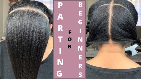 Parting Hair For Beginners, How To Part Your Hair For Braids, Easy Parting For Box Braids, Parting Tutorial, Parting Natural Hair, Parting Hair Tips, How To Part Your Own Hair, Parting Hair Tips For Braids Diy, Pre Parting For Box Braids