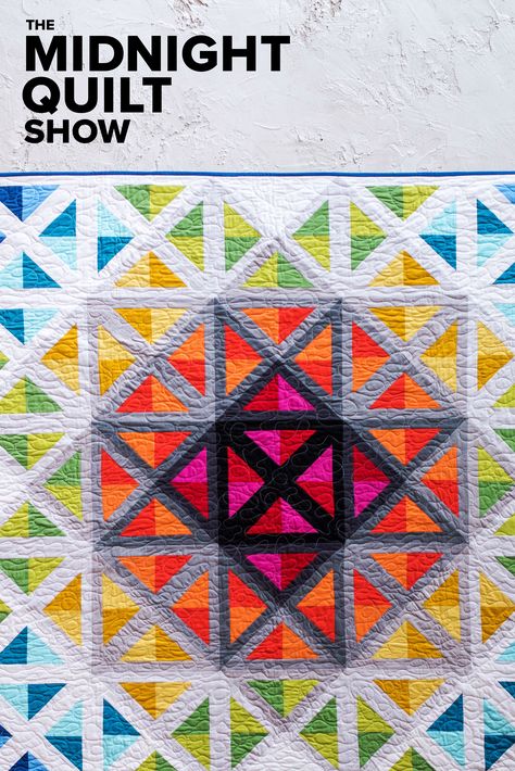 Grab the popcorn and quilting juice! It's time for a new episode of The Midnight Quilt Show with Angela Walters. Learn how to stitch your way through the beautiful and original Stained Glass Spectrum Quilt! #MidnightQuiltShow Midnight Quilt Show, Illusion Quilts, Hunters Star Quilt, Angela Walters, Quilling Projects, Quilting 101, How To Stitch, Challenge Ideas, Nancy Zieman