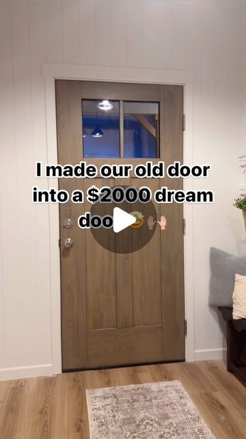 grace | furniture flips + diy home on Instagram: "I made a $2000 wood door lookalike! 🤯 But mine cost me so much less!  As I was planning this entryway makeover I really wanted to bring character and warmth to this space through the woods. Yet, my dream door was marked at $2300 and I wasn’t ready to dump thousands into this DIY 😵‍💫 So like with everything in our home, I sought after an affordable & beautiful alternative, and that’s what led me to @retiqueliquidwood | a d |  Trying their product was on my wish list since I started doing home and furniture makeover projects and I’m blown away even more by working with it UP CLOSE. Brushing this on was butttter 🤌🏼 Not only was it easy, but the wood grain tool gave it that extra, realistic wood grain finish.   Now, I know many are worried Wood Door Upcycle, Door Refurbish Ideas, Wood Door Restoration, Updating Interior Doors, Flat Panel Door Makeover, Diy Door Makeover, Wood Grain Tool, Cabin Basement, Flat Panel Doors