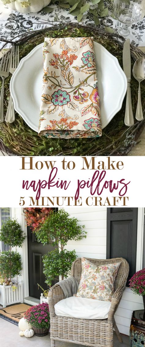 5 Minute Decorating Hack: How to Make Napkin Pillow Covers No Sew Pillow Covers, Sewing Decor, Diy Hack, Diy Pillow Covers, Diy Napkins, Sac Diy, Sew Simple, Home Decor Hacks, Cheap Crafts