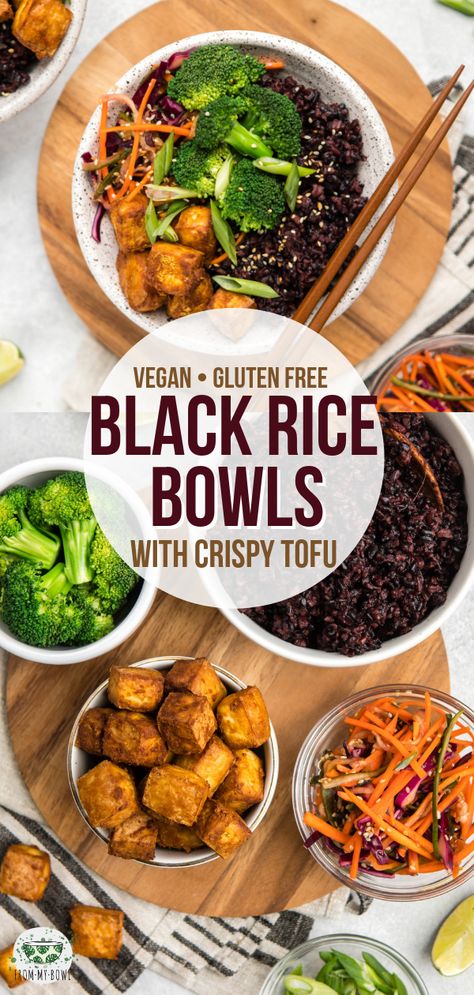 Black Rice Meals, Forbidden Rice Bowl, Forbidden Black Rice Recipe, Black Rice Recipes, Forbidden Rice Recipes, Savory Bowls, Black Rice Bowl, Meatfree Monday, Crunchy Asian Slaw