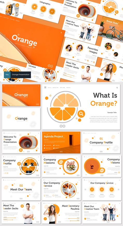 Orange Keynote Presentation Template - 30 Modern, Creative, Unique Slide - 5 Color Scheme Orange Presentation Design, Orange Layout, Orange Presentation, Orange Template, Proposal Layout, Organizational Chart Design, Skincare Content, Orange Color Combinations, Case Presentation