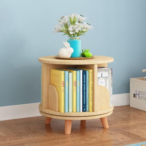 PRICES MAY VARY. 🔸【Solid Wood】- Our bookcase rack is made of Thickened Pine Wood. The surface can be painted to your favorite color. It is safe and stable and not easy to break. It needs some light sanding, and sand paper was provided. It's just OK. 🔸【360° Rotating】- This rotating bookshelf has a unique 360° rotating design. This bookcase not only attracts kids to enjoy the fun of storage, but also displaying books, toys, CDs, handicrafts. 🔸【Space Saving】Diam: 18 inch. The circular bookcase o Small Space Book Storage, Small Bookshelf Ideas, Open Book Shelf, Rotating Bookshelf, Storage Bookshelf, Desktop Bookshelf, Bookshelf Organization, Small Bookshelf, Bookshelf Desk