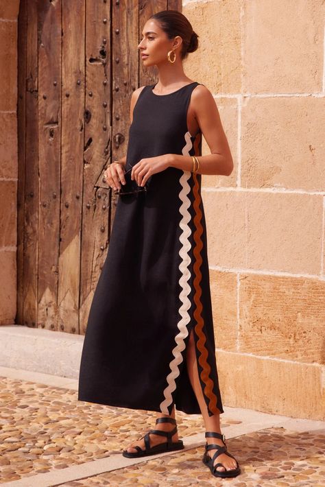 Margot Dress In Washed Black Ric Rac - Pre Order – Mister Zimi Rick Rack Dress, 2024 Resort Wear, Linen Clothes Women, Mexico Resort Outfits, Formal Casual Dress, Avangard Fashion, Mister Zimi, Summer Workwear, Linen Style Fashion