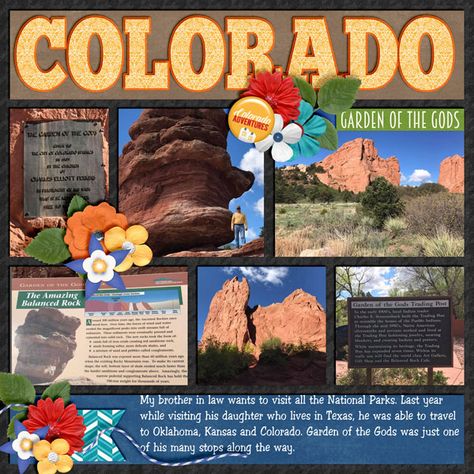 State Scrapbook Layouts, Colorado Scrapbook Layouts, Travelogue Template, Travelogue Ideas Layout, Nature Scrapbook Layouts, Nature Scrapbook, Travel Colorado, Scrapbooking Layouts Travel, Scrapbook Design Layout