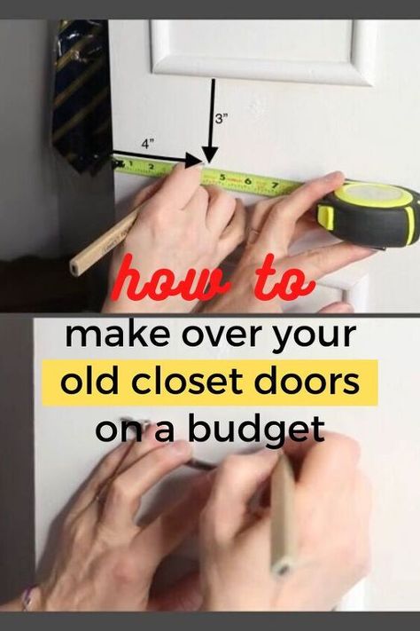 Quick bi-fold closet doors update on a budget. How to add molding to old closet doors. DIY old closet wood door upgrade. #closetupdate #closetdoormakeover Wooden Closet Doors, Faux Crown Molding, Faux Crown Moldings, Old Closet Doors, Bifold Doors Makeover, Cheap Closet, Furniture Repurposing, Closet Wood, Bedroom Closet Doors