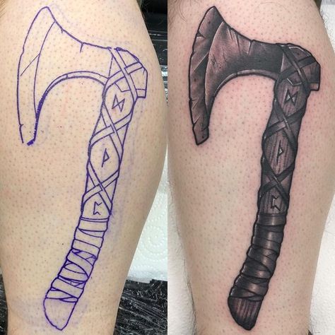 Michael Beecher on Instagram: "Here’s an axe in honor of tonight’s season 6 premiere of @historyvikings 🪓 ⚔️ I hope you all enjoy!" Viking Axes Design Tattoo, Group Tattoos, Tattoo Stencils, Axes, Drawing Reference, Tattoos For Guys, I Hope You, Vikings, Tattoo Ideas