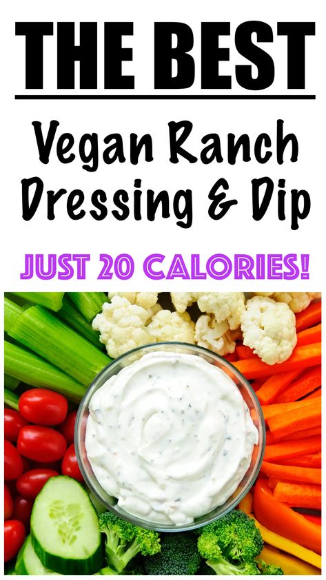 LOW CALORIE Vegan Ranch Dressing Low Calorie Ranch Dressing, Low Calorie Ranch, Vegan Ranch Dressing Recipe, Ranch Dressing Dip, Homemade Ranch Dip, Ranch Dip Recipe, Vegan Ranch Dressing, Low Calorie Vegan, Vegan Salad Dressing