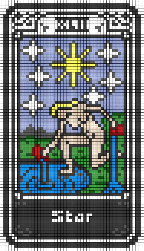 Tarot Card Pixel Art Grid, Tarot Card Star, Alpha Crochet, Crochet Tarot, Star Witch, Witch Moon, Minecraft Inspo, Pixel Crochet, Pixel Art Grid