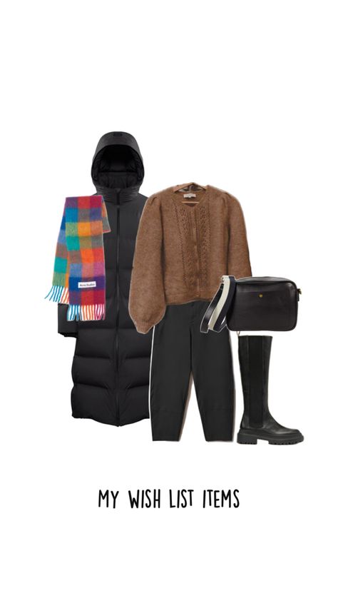 Long puffer jacket, acme studio scarf, sezane sweater, maguire high boots, madewell camera bag Acme Studio, Curated Outfit, Long Puffer Jacket, My Wish List, Long Puffer, Wish List, Puffer Jacket, High Boots, Camera Bag