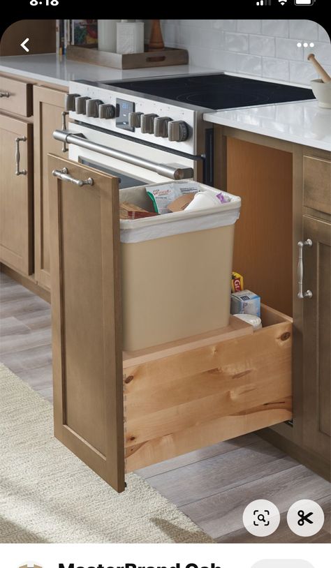 Slide Out Garbage Cabinet, Garbage Storage Indoor, Hidden Dustbin Kitchen, Garbage Cabinet Pull Out, Kitchen Garbage Can Storage Cabinets, Smart Storage Kitchen, Small Kitchen Garbage Can Ideas, Trash Can Under Kitchen Sink, Trash Drawer Kitchen