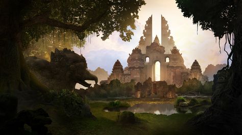 ArtStation - temple, jing xuan Ong Jing Xuan, Castle Illustration, Fantasy Book Series, New Fantasy, Fantasy City, Fantasy Art Landscapes, Digital Art Illustration, Magical Forest, Fantasy Illustration