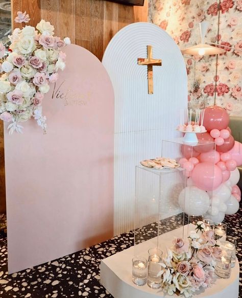 Going back to Victoria’s Baptism 🎀 such a beautiful design we did!! #batism #baptismdecor #baptisms Christening Decorations For Baby Girl, Pink Baptism Decorations, Christening Themes Girl, Baby Baptism Ideas, Christening Decorations Girl, Girl Baptism Ideas, Baby Girl Baptism Decorations, Bautizo Theme, Baptism For Girl