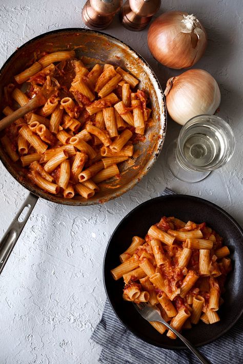 Spicy Rigatoni - Cooking with Cocktail Rings Spicy Rigatoni, Cooking Venison Steaks, Rigatoni Recipe, Arrabiata Sauce, Calabrian Chili Paste, Cooking Brussel Sprouts, French Sauces, Calabrian Chili, Rigatoni Pasta