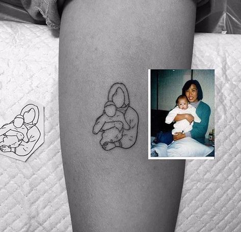 Tattoo Ideas Without Shading, Photo Outline Tattoo, Mama Tattoo Ideas, Tattoo For Child, Mother Tattoo, Grandma Tattoos, Petit Tattoo, Shape Tattoo, Geniale Tattoos