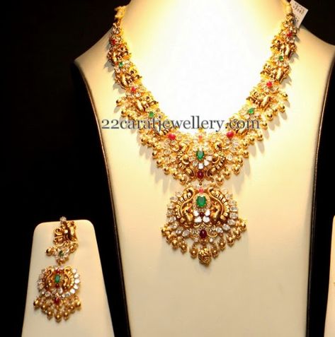 MADHAVI SILVER PALACE: Pachi work in Antique jewellery 1 Pachi Work Jewellery, Mini Haram Gold, Mini Haram Gold Designs, Mini Haram Gold Designs Latest, Mini Haram, Haaram Designs, Peacock Jewelry, Clean Gold Jewelry, Diamond Wedding Jewelry