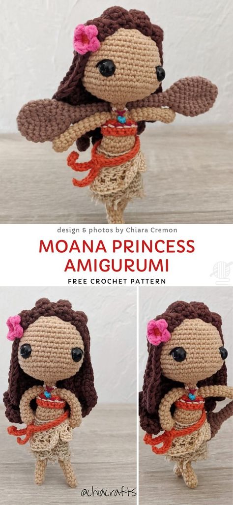 Brave Moana is a beloved character known to any kid who loves animated movies. This doll will be a great companion to all independent girls. Consider making one for your daughter or granddaughter!  #amigurumi #freecrochetpattern Crochet Disney Characters Free, Moana Amigurumi Free Pattern, Crochet Disney Princess Free Pattern, Moana Crochet Pattern, Crochet Moana Doll Pattern Free, Moana Crochet Pattern Free, Crochet Disney Characters Free Pattern, Crochet Disney Characters, Disney Crochet Patterns Free