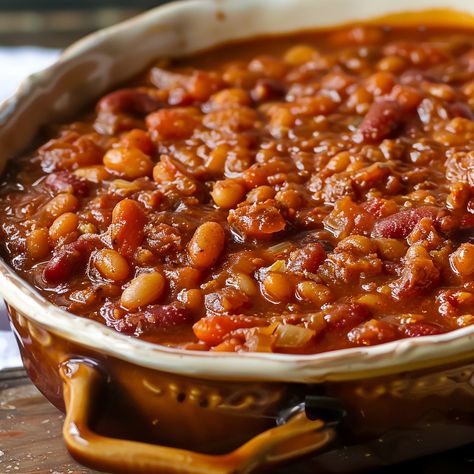 Jazzed Up Baked Beans Kardea Brown Spicy Sausage Baked Beans, Easy Beans Recipe, Maple Baked Beans, Vegetarian Bacon, Best Baked Beans, Boston Baked Beans, Beans Recipes, Jalapeno Sauce, Baked Bean Recipes