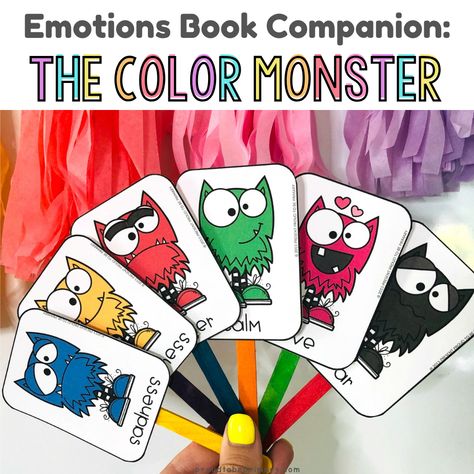 Big Feelings Book Activities, Feelings Small Group Preschool, Emotions For Preschoolers Activities, Color Monster Free Printable, Emotion Activities For Kindergarten, Monsters Activities Preschool, Monster Activity Preschool, The Color Monster Craft, Color Monster Preschool