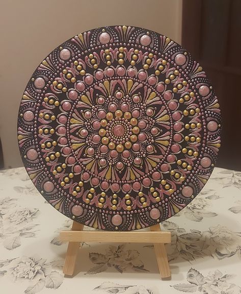 Acrylic dot mandala by Vania Shekerova Mosaic Mandala, Mandala Paintings, Dotting Art, Mandala Ideas, Pink Mandala, Light Art Installation, Circle Canvas, Mandala Art Therapy, Gold Mandala