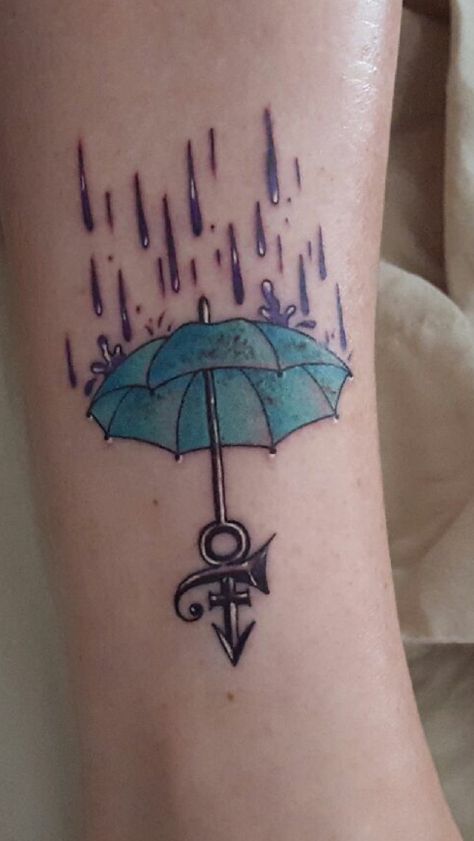 Just got this gorgeous Prince tribute tattoo.  I love the way the symbol came out!  Beautiful.  Purple rain. Purple Rain Tattoo, Prince Tattoo Purple, Rain Tattoos, Prince Love Symbol, Music Sleeve, Electric Man, Tribute Tattoo, Prince Tattoo, Rain Tattoo