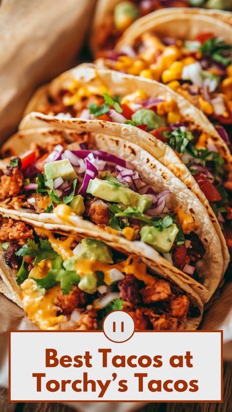 A Torchy's Tacos featuring the popular Trailer Park tacos, showcasing fresh ingredients and bold flavors on a rustic wooden table. Torchys Tacos Trailer Park Recipe, Upscale Tacos, Campfire Tacos, Hardshell Tacos, Hawaiian Tacos, American Tacos, Baja Shrimp, Torchys Tacos, Tacos Menu