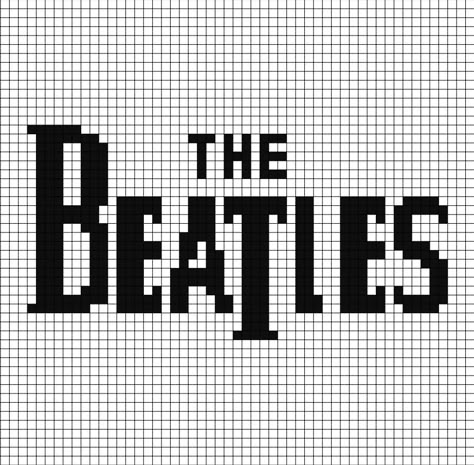 A pixel art template of The Beatles logo, black on white but cropped for the section cover. Pixel Art Grid Album Covers, The Beatles Alpha Pattern, Beatles Pixel Art, Crochet Beatles, Pixel Album Cover, Band Pixel Art, Album Pixel Art, Beatles Crochet, Music Pixel Art