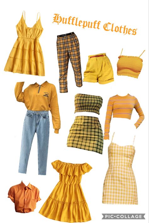 Hufflepuff Aesthetic Outfits, Hufflepuff Clothes, Hufflepuff Outfit, Witch Outfits, Boho Witch, Hufflepuff Aesthetic, Hufflepuff House, Yellow Clothes, Harry Potter Style